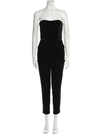 ML Monique Lhuillier Polka Dot Print Strapless Jumpsuit