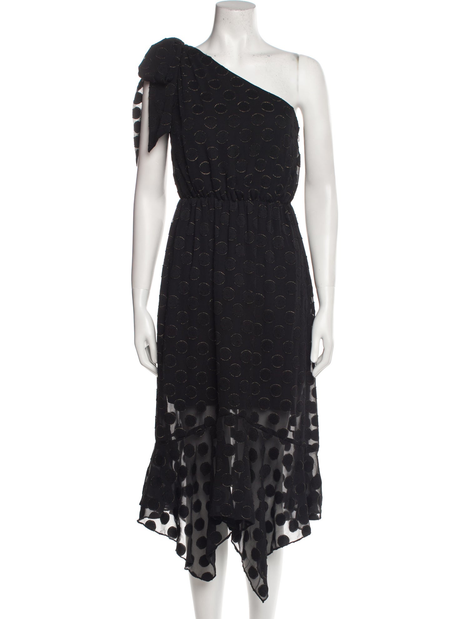 ML Monique Lhuillier Polka Dot Print Midi Length Dress