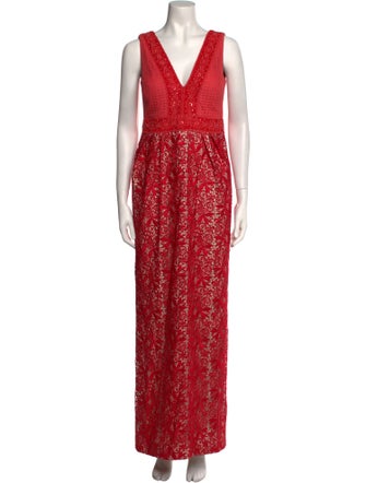 ML Monique Lhuillier Lace Pattern Long Dress