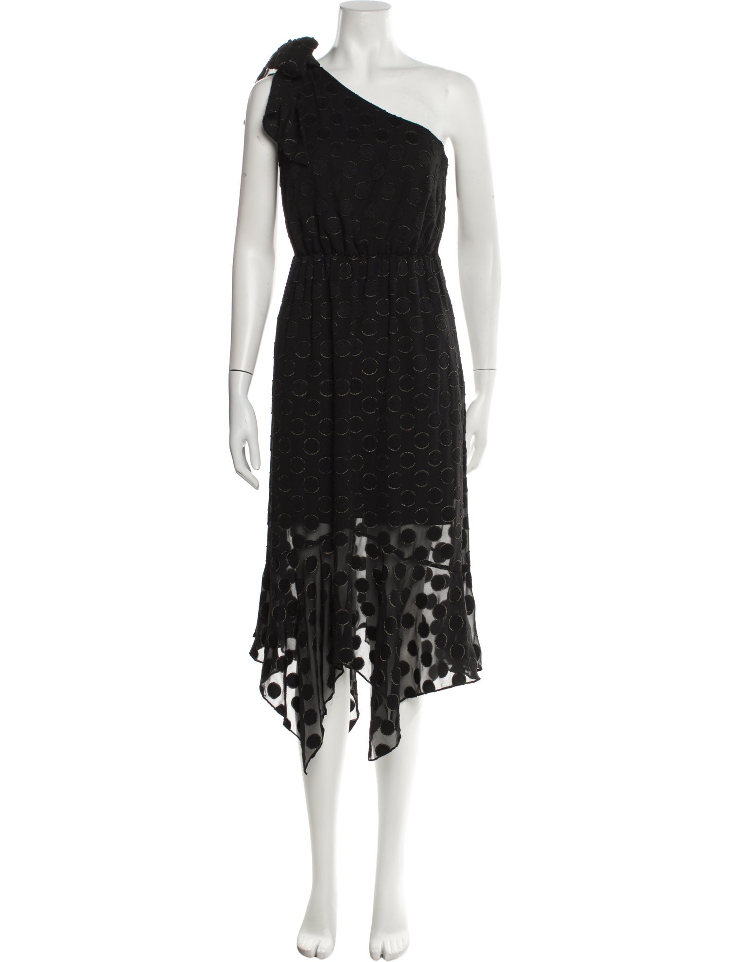 ML Monique Lhuillier Polka Dot Print Midi Length Dress