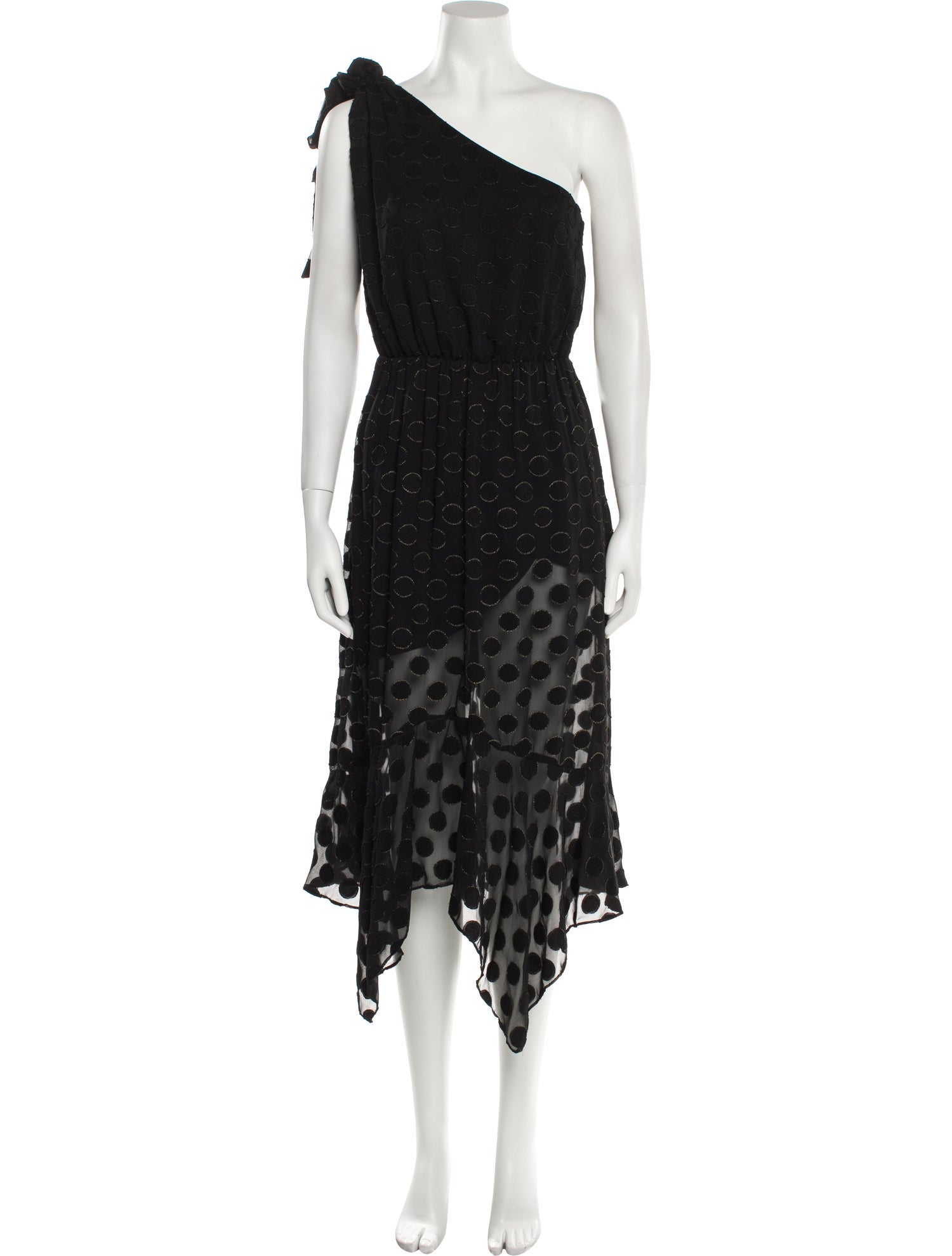 ML Monique Lhuillier Polka Dot Print Midi Length Dress