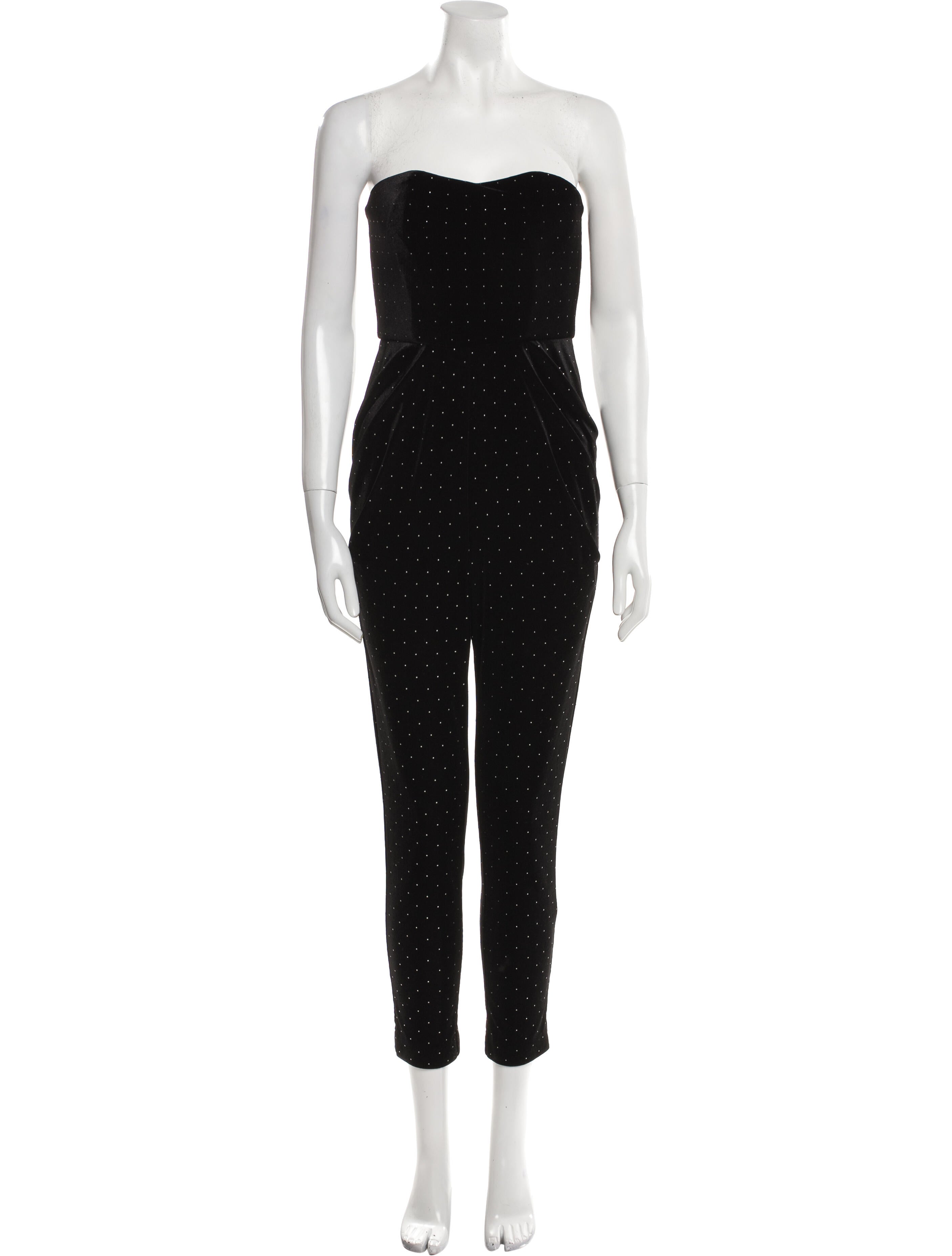 ML Monique Lhuillier Polka Dot Print Strapless Jumpsuit