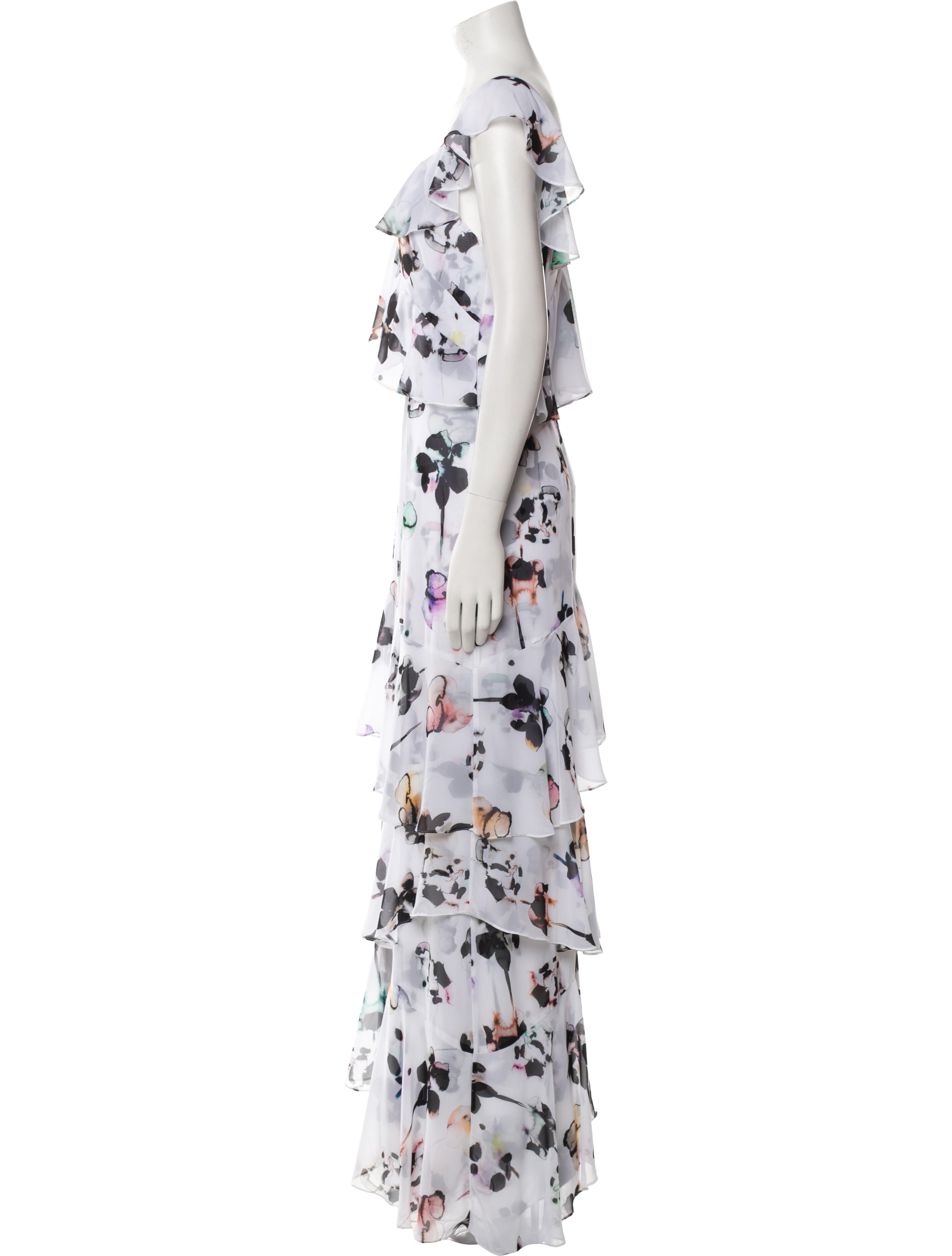ML Monique Lhuillier Floral Print Long Dress