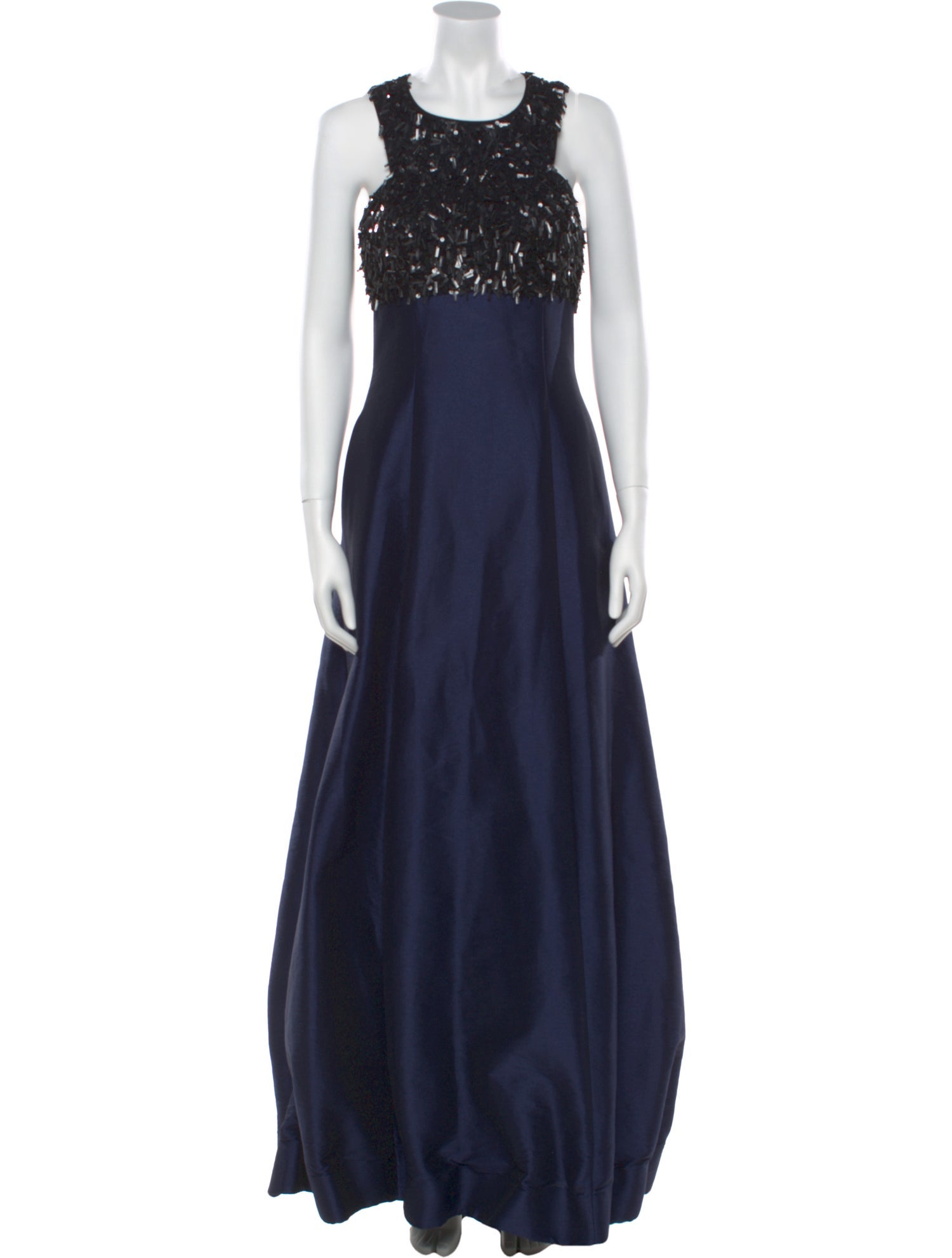 ML Monique Lhuillier Crew Neck Long Dress Blue Dresses, Clothing