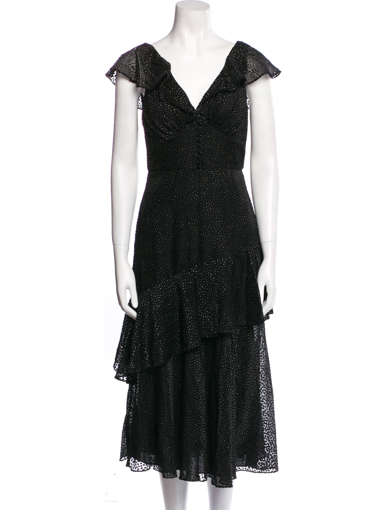 ML Monique Lhuillier Polka Dot Print Midi Length Dress