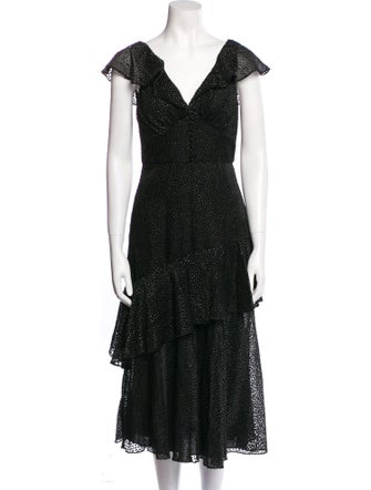 ML Monique Lhuillier Polka Dot Print Midi Length Dress