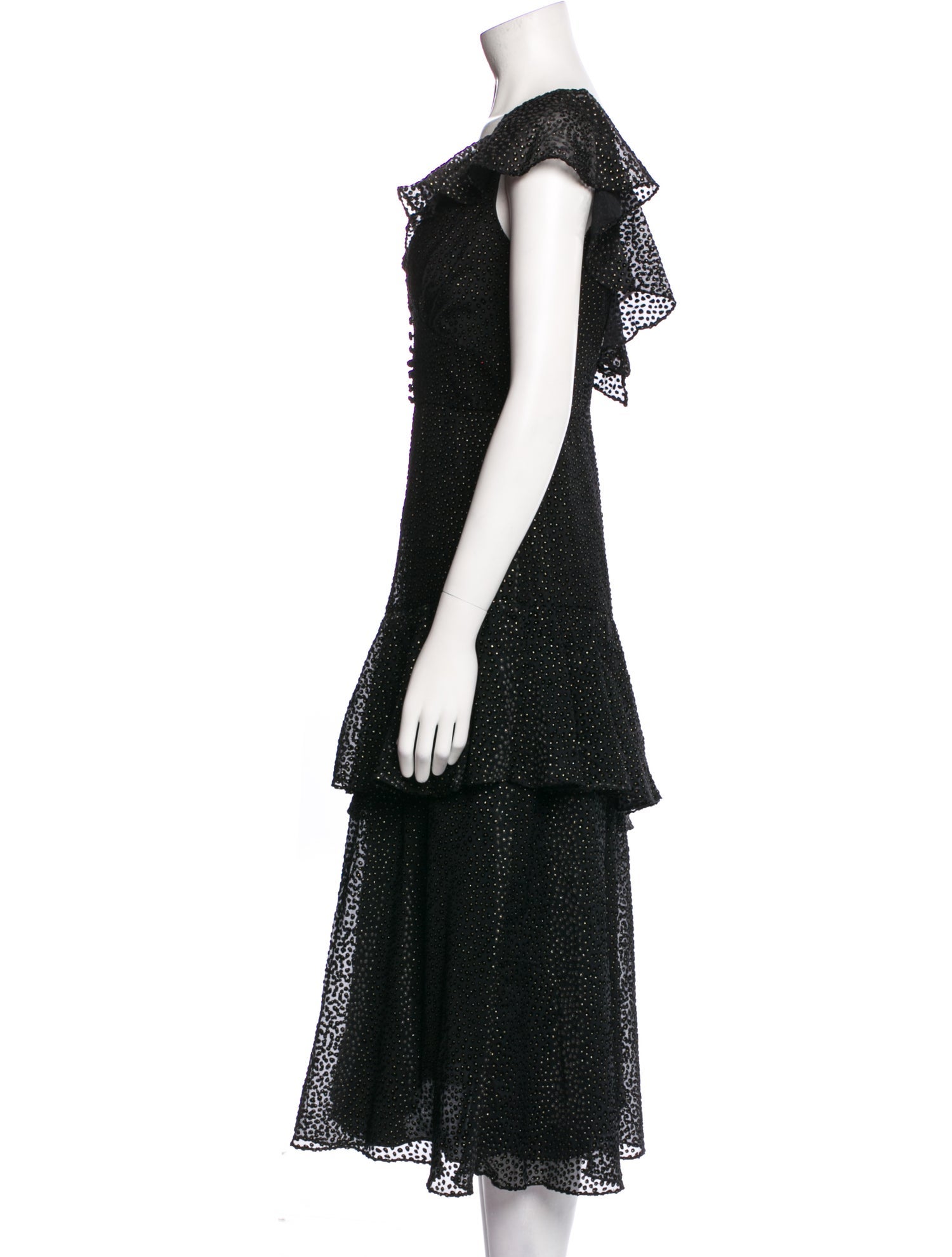 ML Monique Lhuillier Polka Dot Print Midi Length Dress