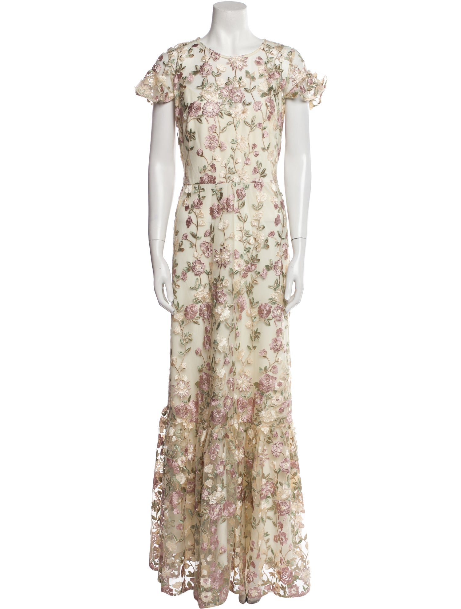 ML Monique Lhuillier Floral Print Long Dress