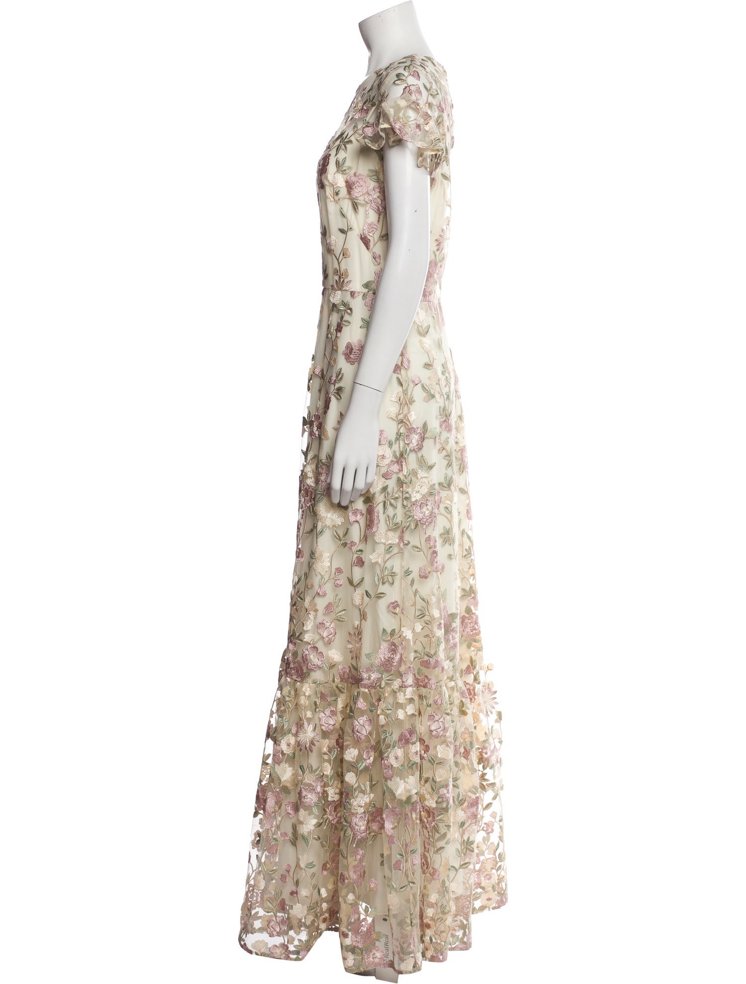 ML Monique Lhuillier Floral Print Long Dress
