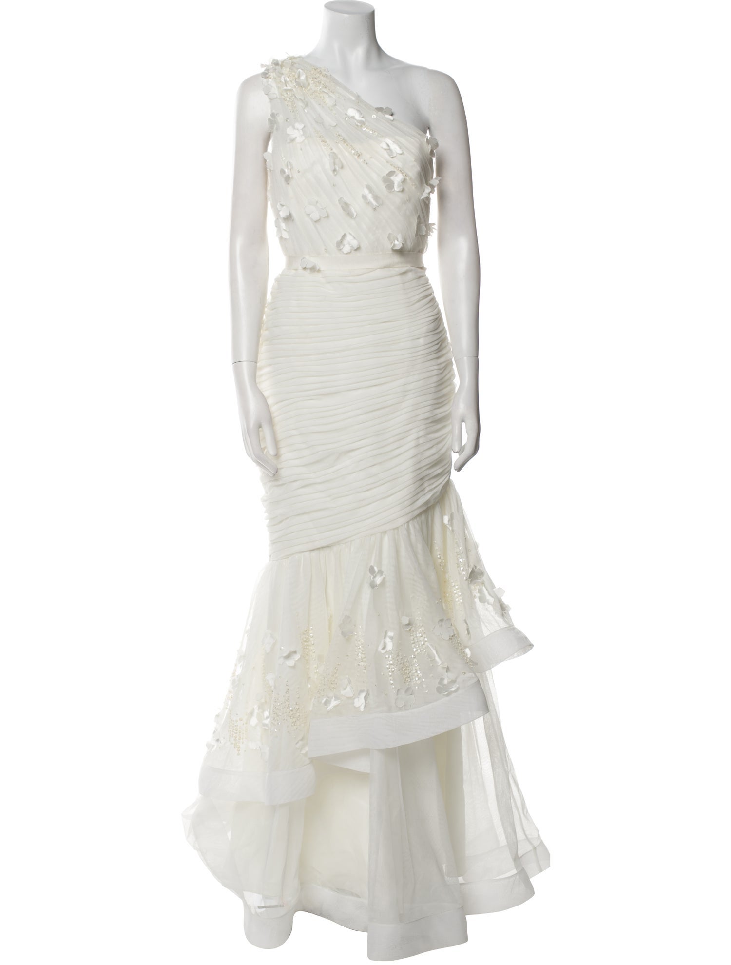 ML Monique Lhuillier One-Shoulder Long Dress