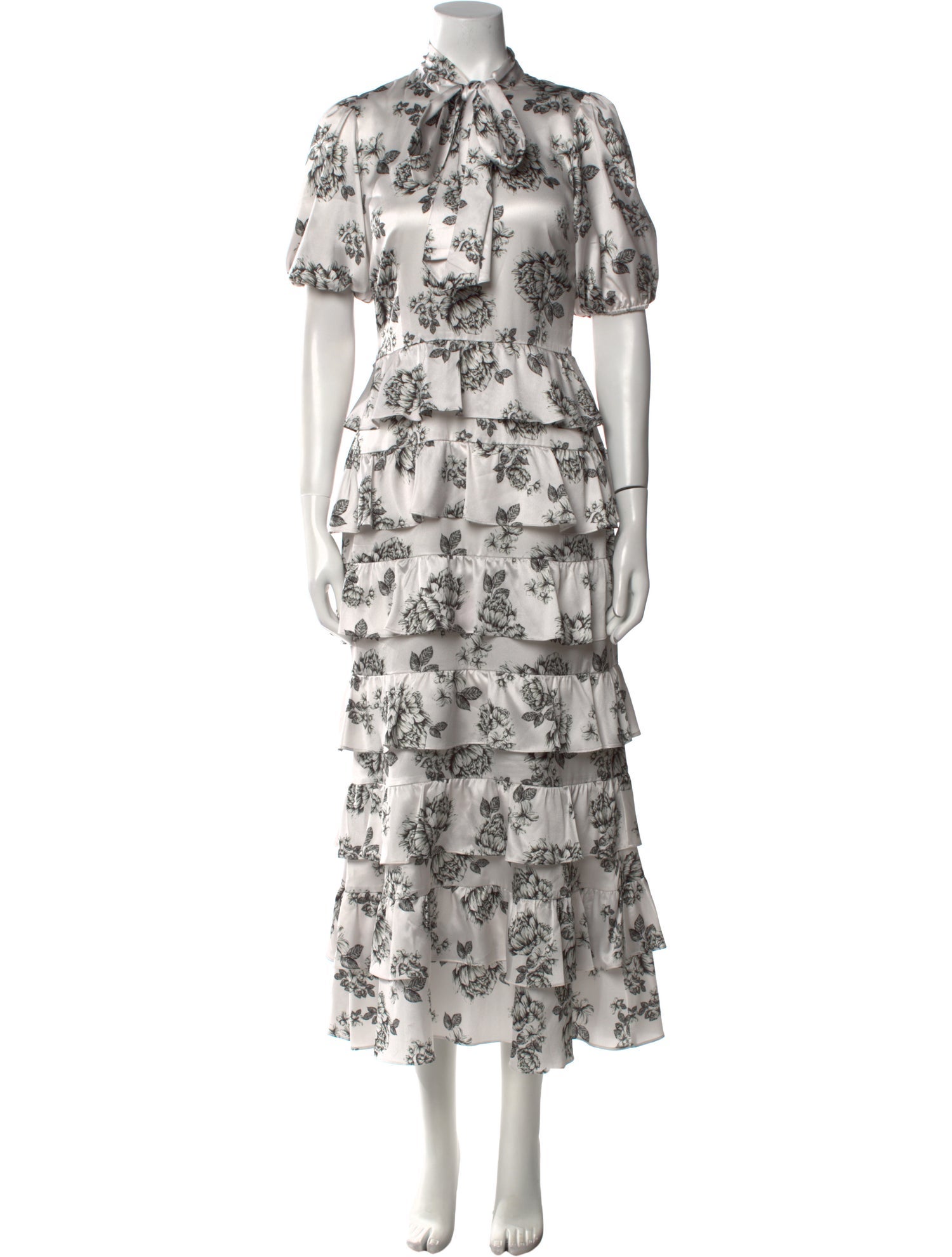 ML Monique Lhuillier Floral Print Midi Length Dress