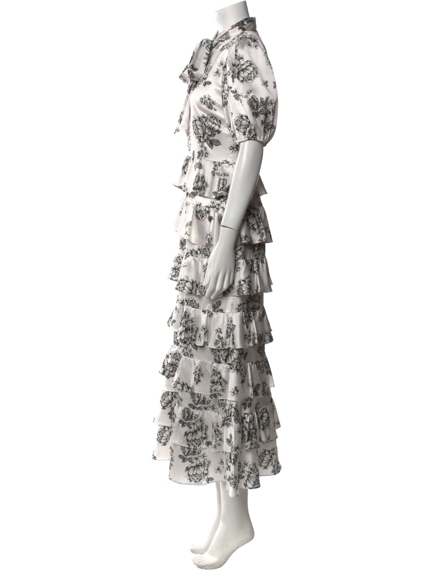 ML Monique Lhuillier Floral Print Midi Length Dress