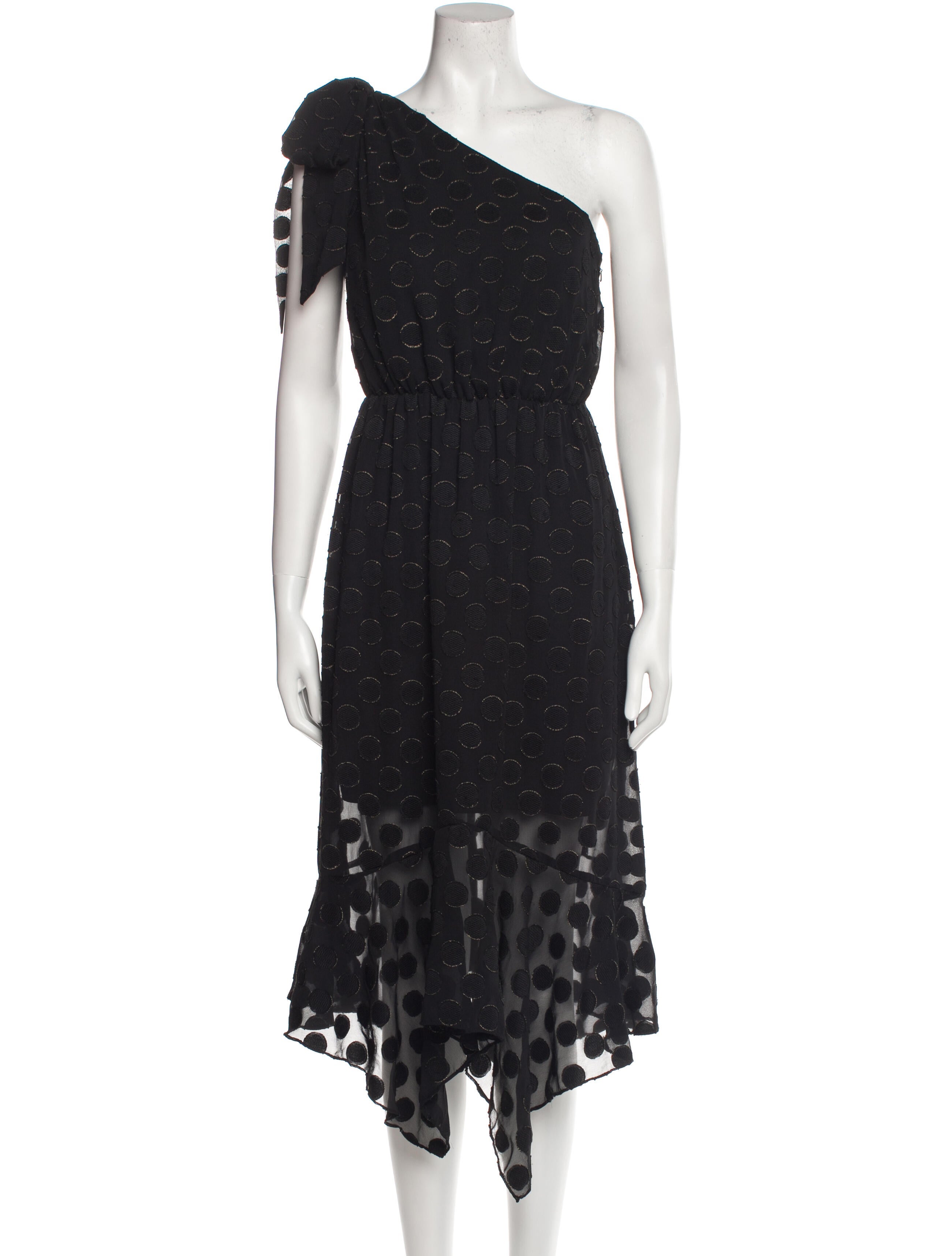 ML Monique Lhuillier Polka Dot Print Midi Length Dress