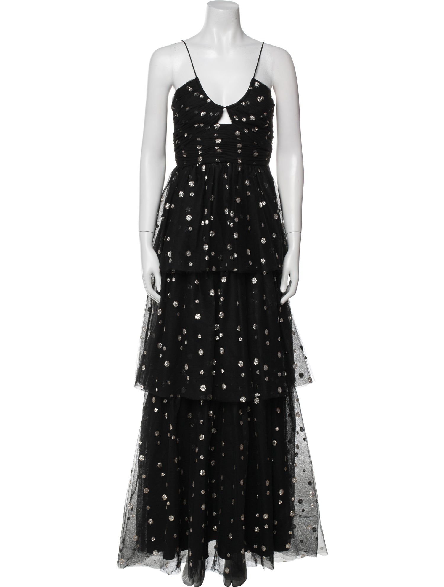 ML Monique Lhuillier Polka Dot Print Long Dress