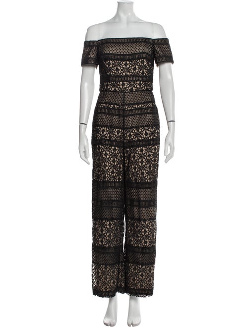 ML Monique Lhuillier Lace Pattern Off-The-Shoulder Jumpsuit