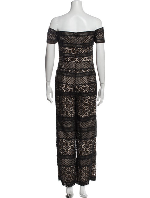 ML Monique Lhuillier Lace Pattern Off-The-Shoulder Jumpsuit