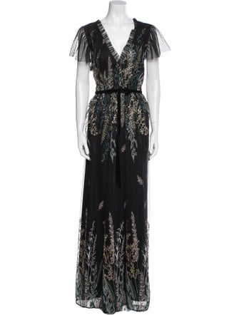 ML Monique Lhuillier Printed Long Dress