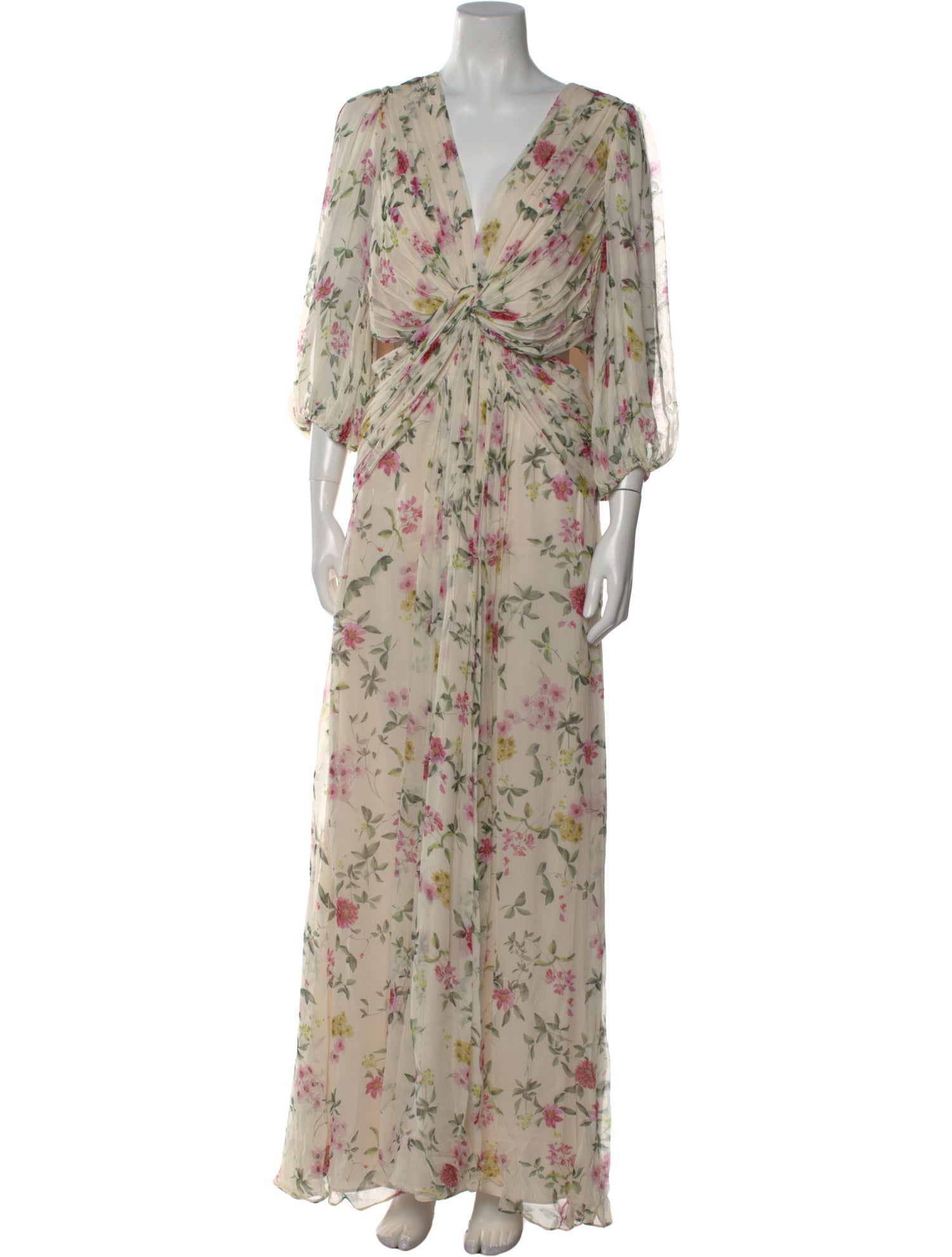 ML Monique Lhuillier Floral Print Long Dress