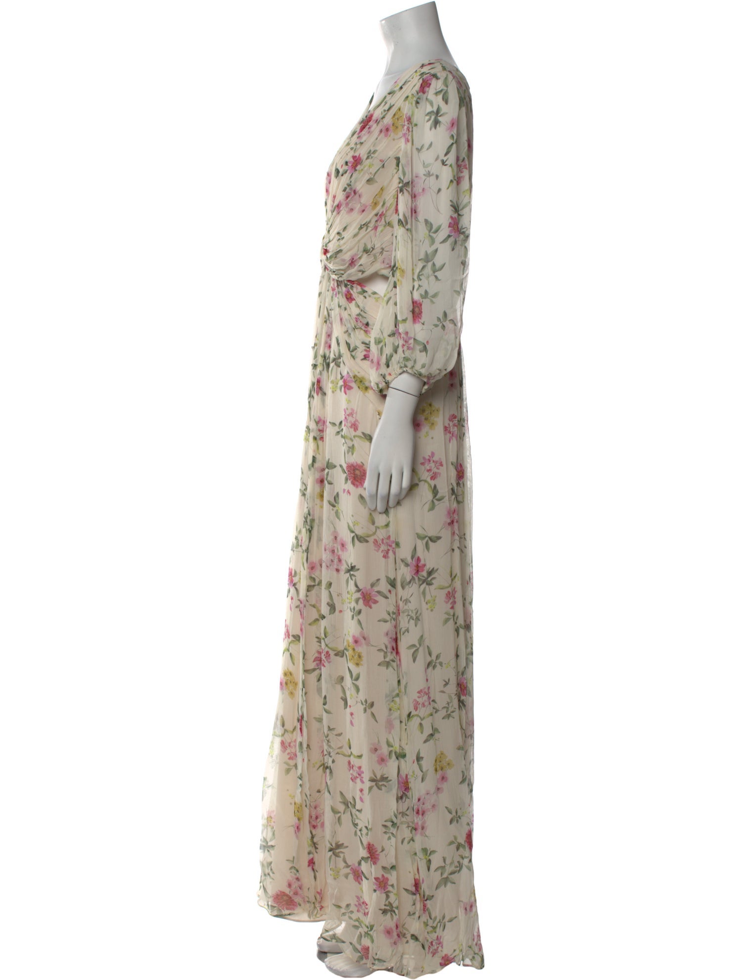 ML Monique Lhuillier Floral Print Long Dress