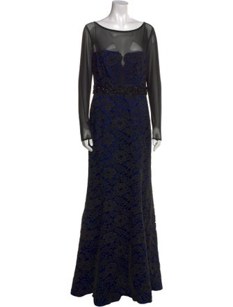 ML Monique Lhuillier Floral Print Long Dress