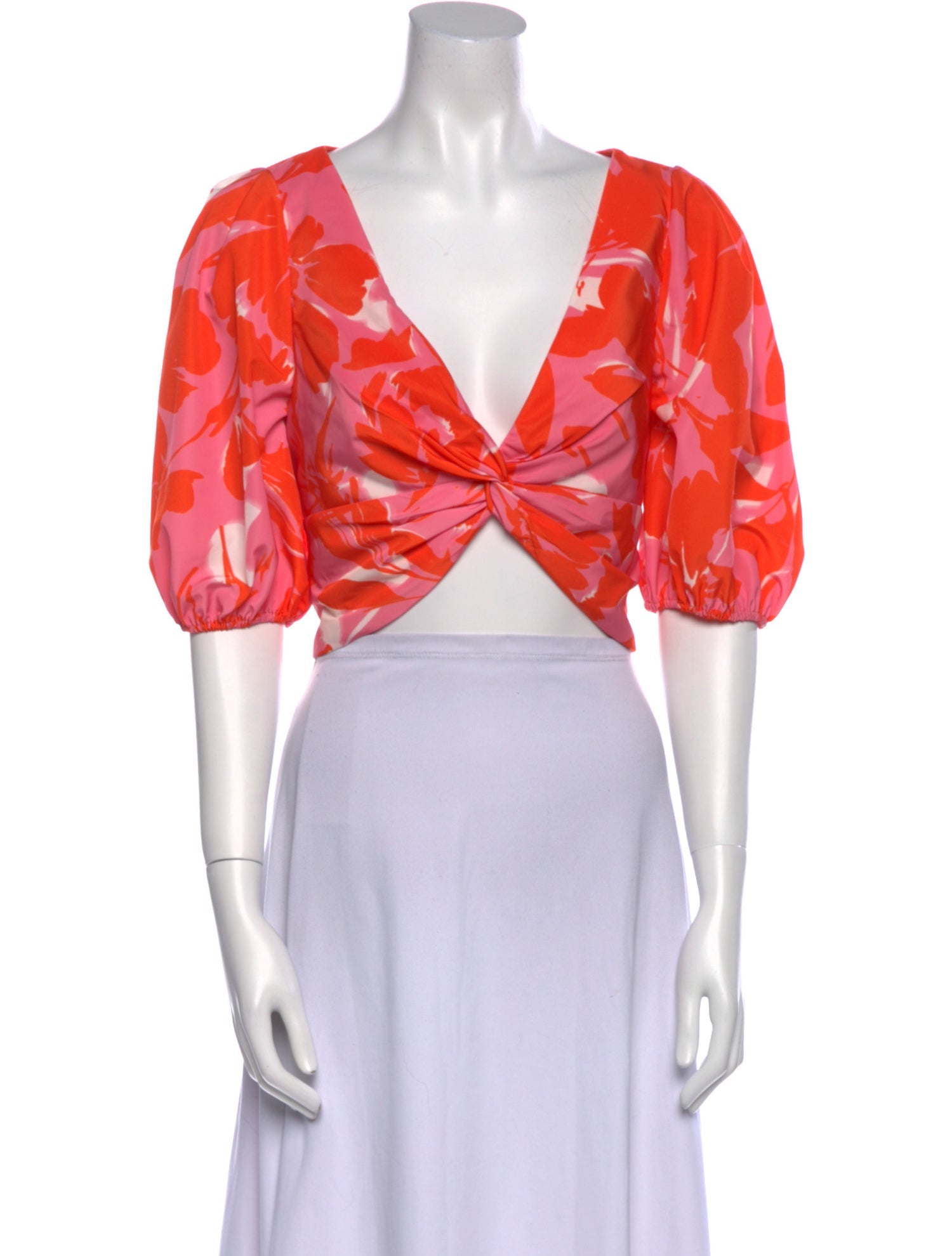 ML Monique Lhuillier Printed V-Neck Crop Top w/ Tags