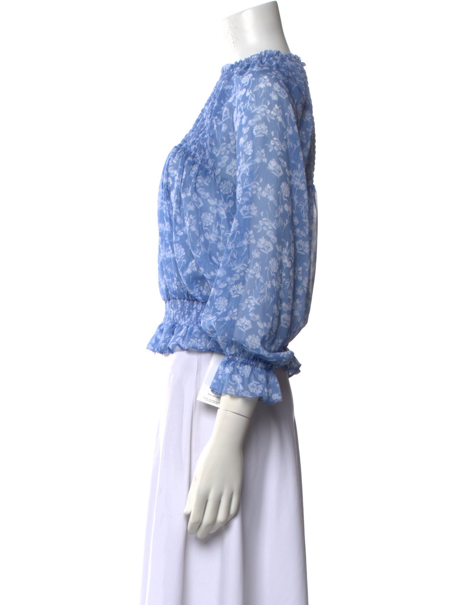 ML Monique Lhuillier Floral Print Mock Neck Crop Top