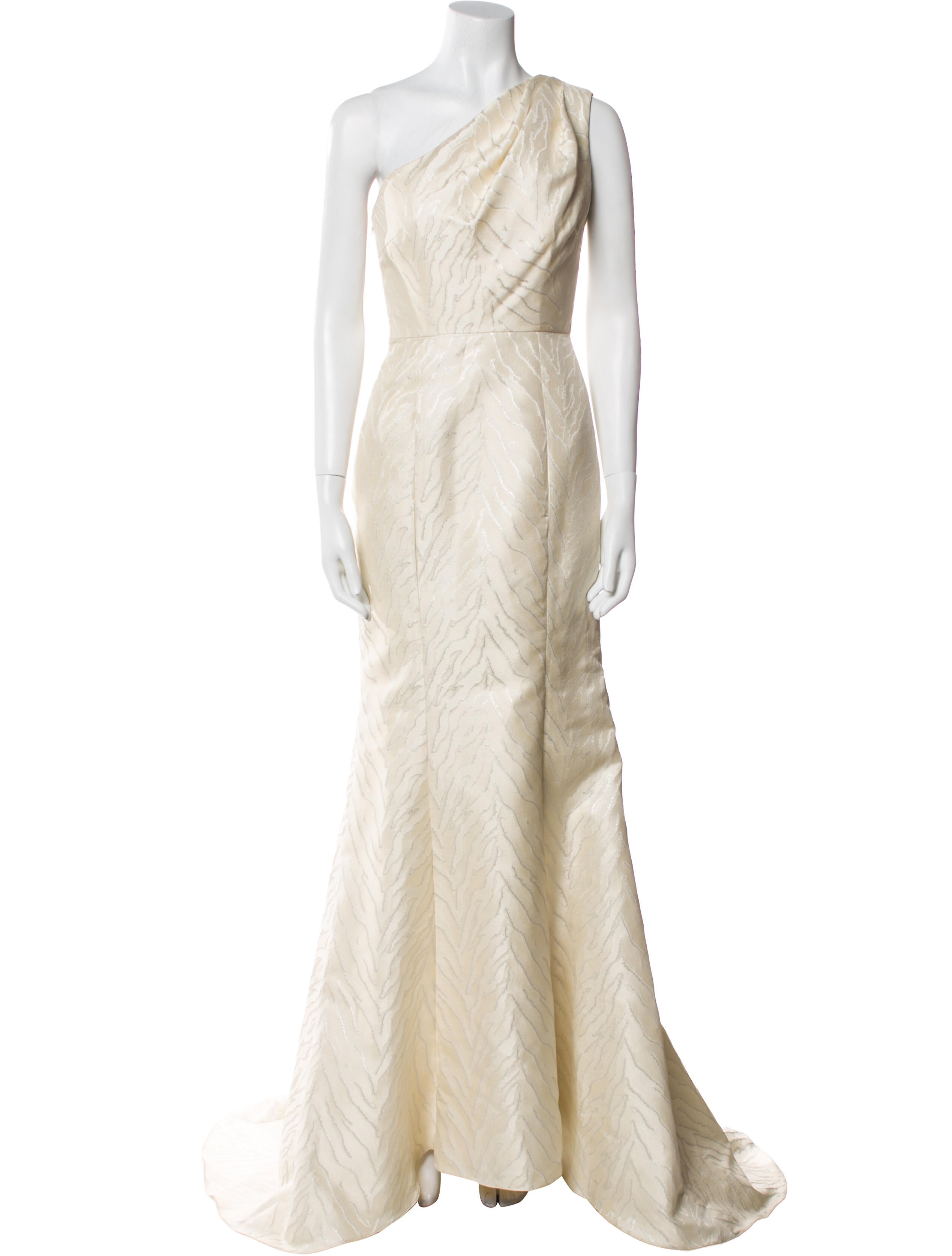 ML Monique Lhuillier One-Shoulder Long Dress