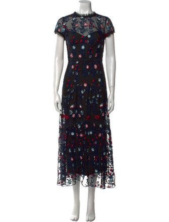 ML Monique Lhuillier Floral Print Long Dress