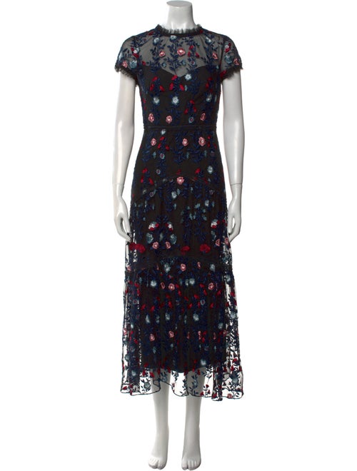 ML Monique Lhuillier Floral Print Long Dress