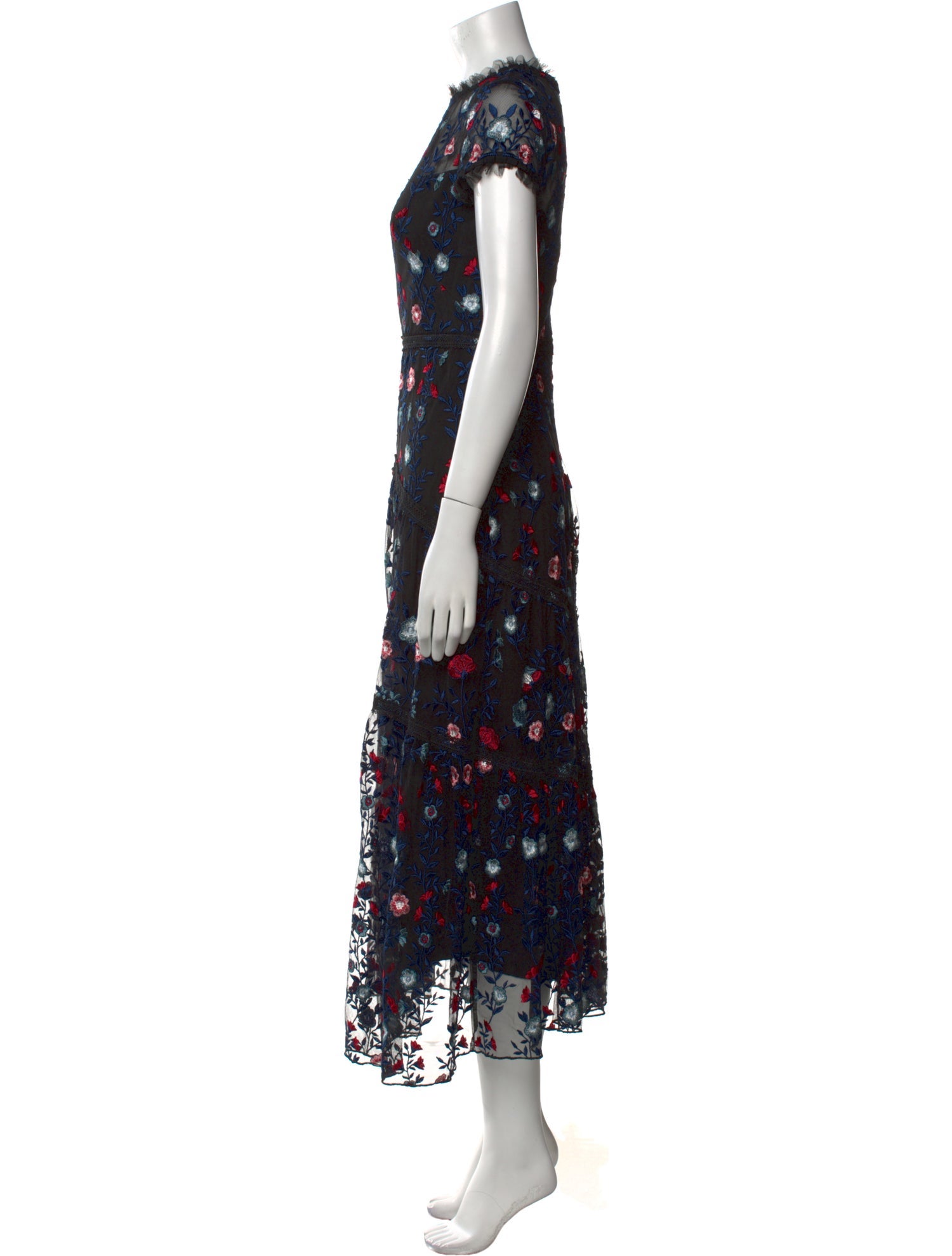 ML Monique Lhuillier Floral Print Long Dress