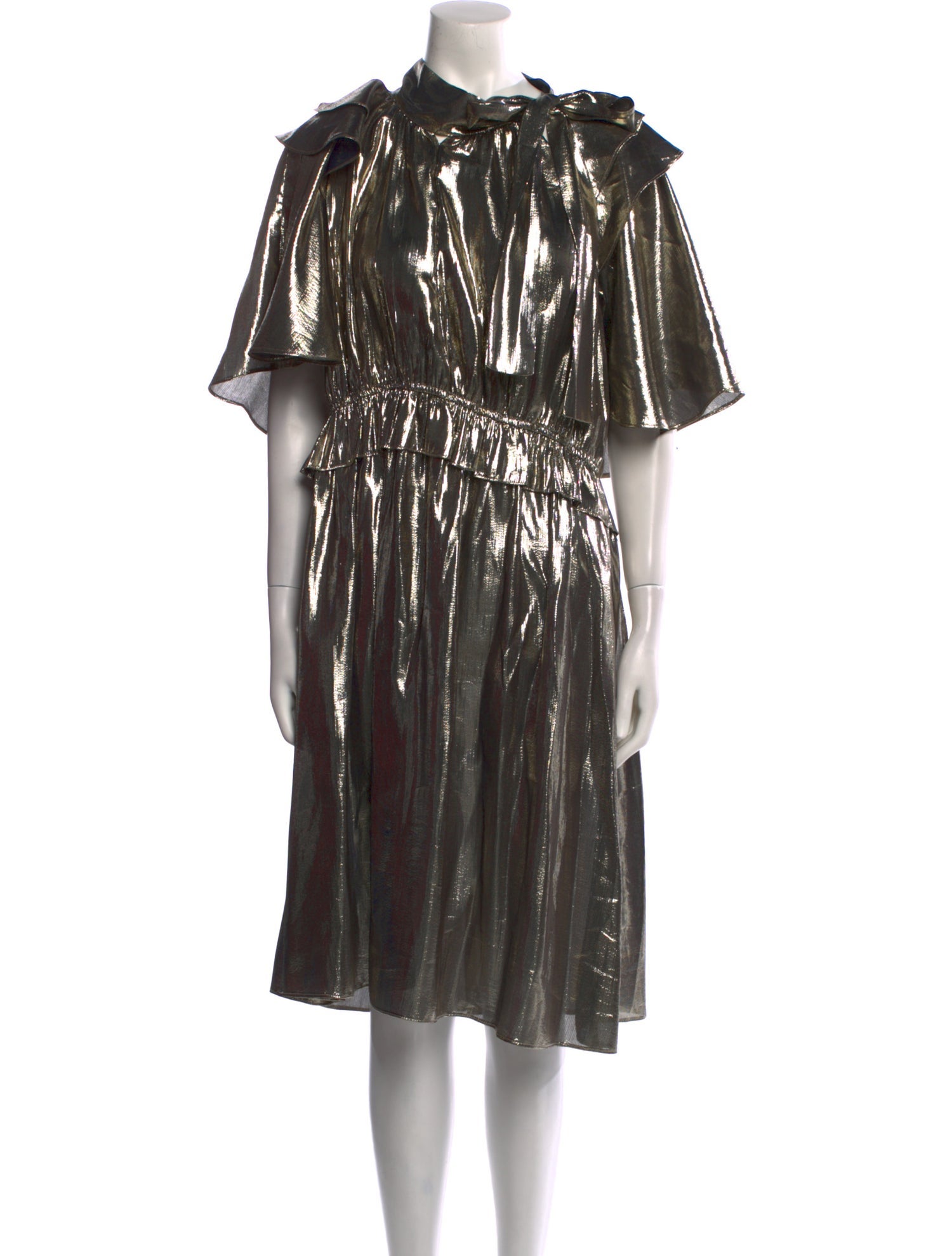 ML Monique Lhuillier Striped Midi Length Dress