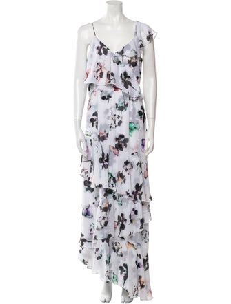 ML Monique Lhuillier Floral Print Long Dress