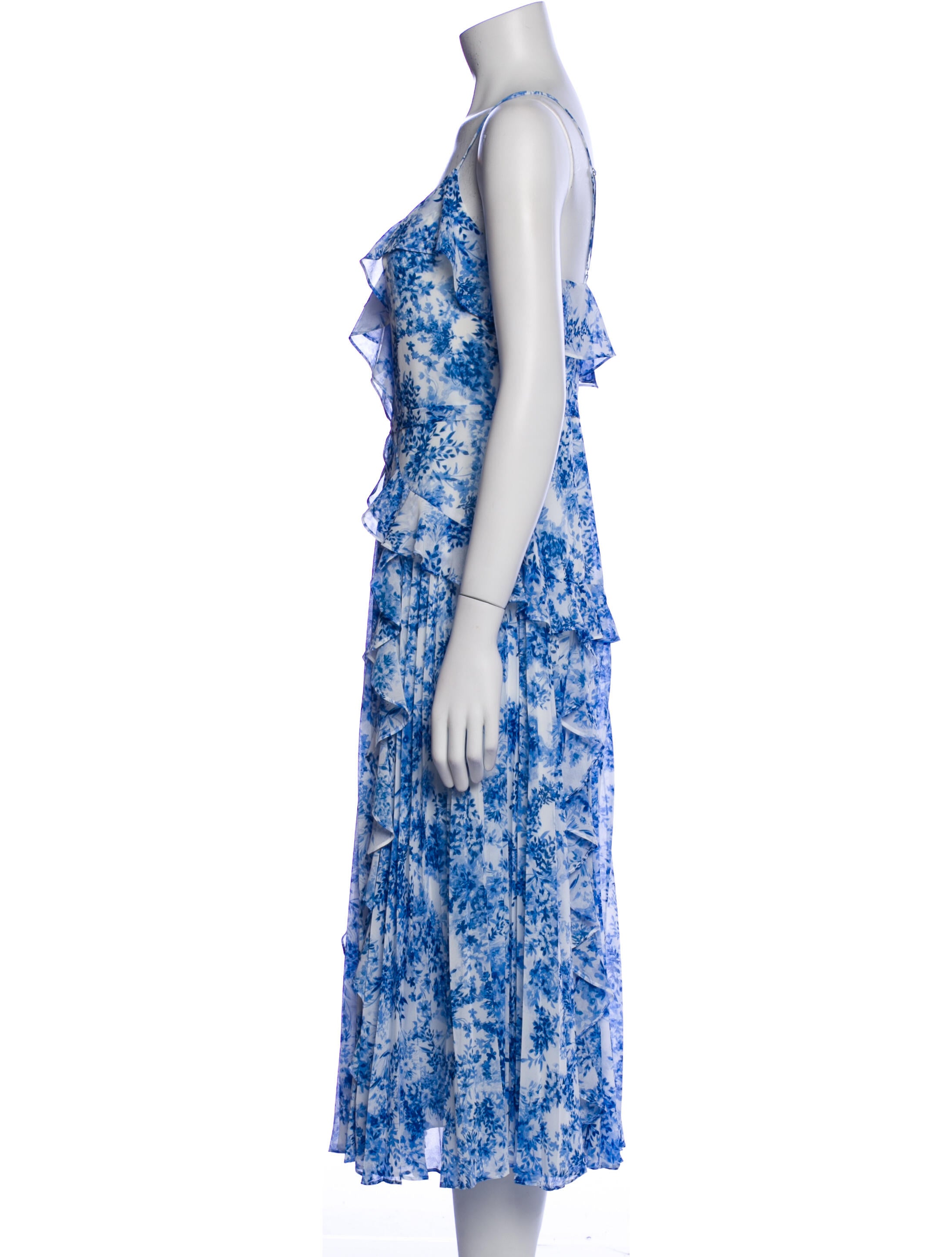 ML Monique Lhuillier Floral Print Midi Length Dress