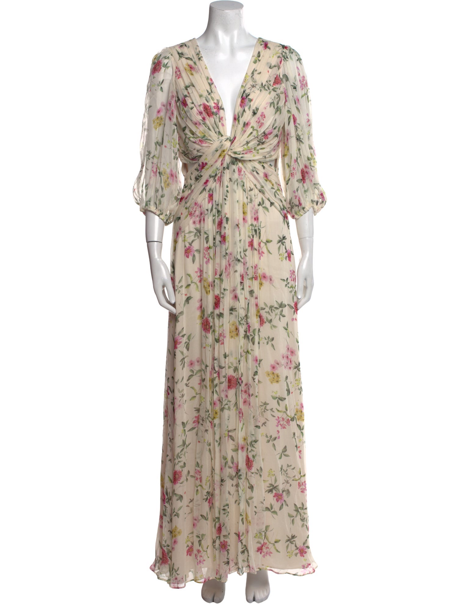 ML Monique Lhuillier Floral Print Long Dress