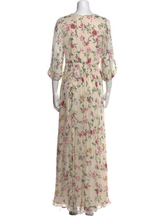 ML Monique Lhuillier Floral Print Long Dress