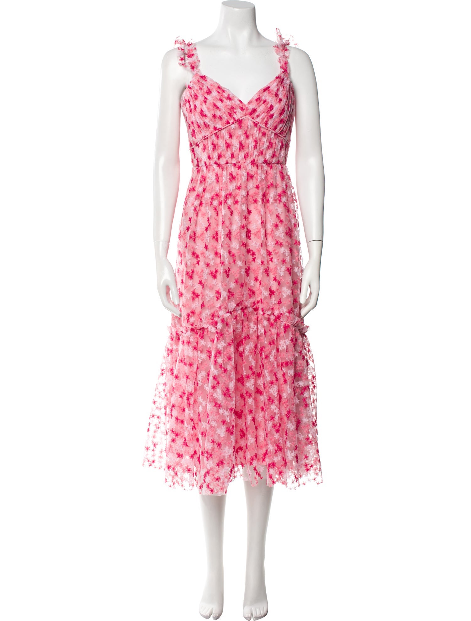 ML Monique Lhuillier Floral Print Midi Length Dress