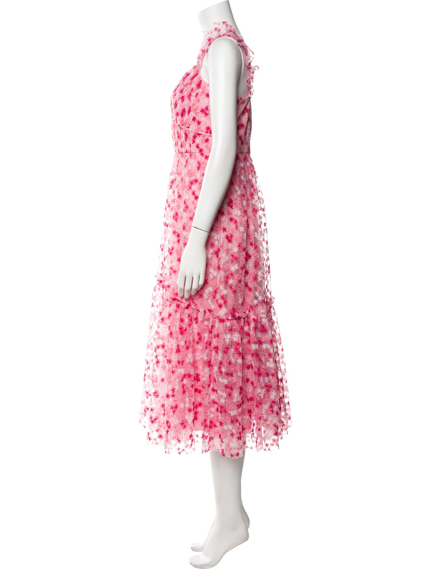 ML Monique Lhuillier Floral Print Midi Length Dress