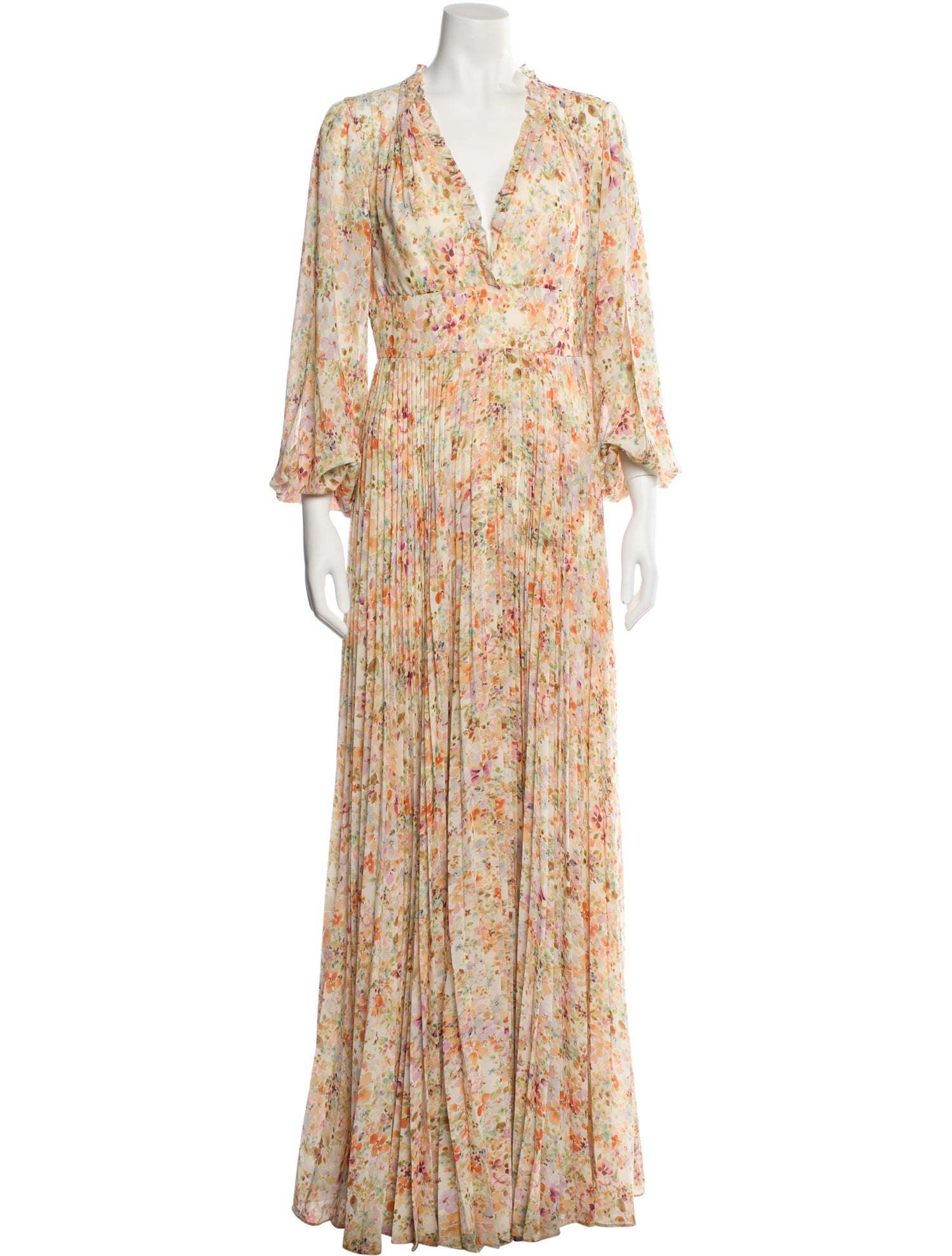 ML Monique Lhuillier Floral Print Long Dress