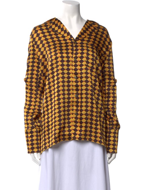 Simon Miller Printed V-Neck Button-Up Top