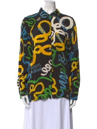 Simon Miller Printed Long Sleeve Button-Up Top