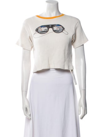 Simon Miller Graphic Print Bateau Neckline Crop Top