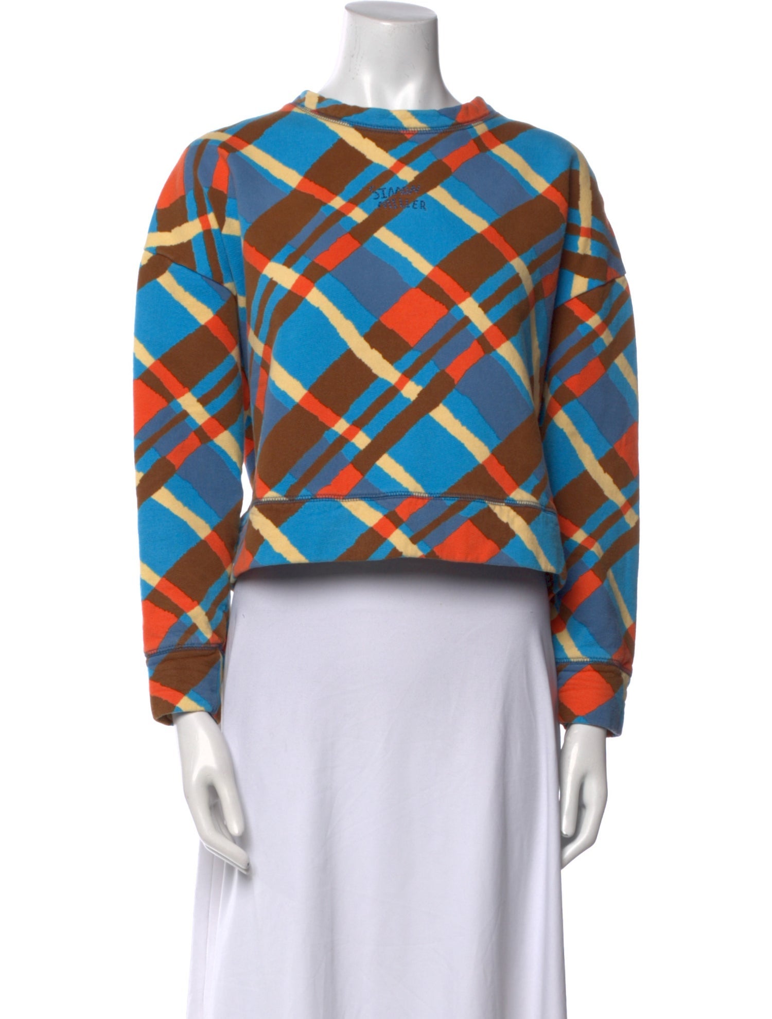 Simon Miller Plaid Print Crew Neck Crop Top