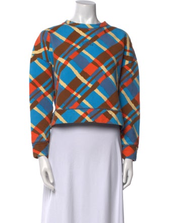 Simon Miller Plaid Print Crew Neck Crop Top