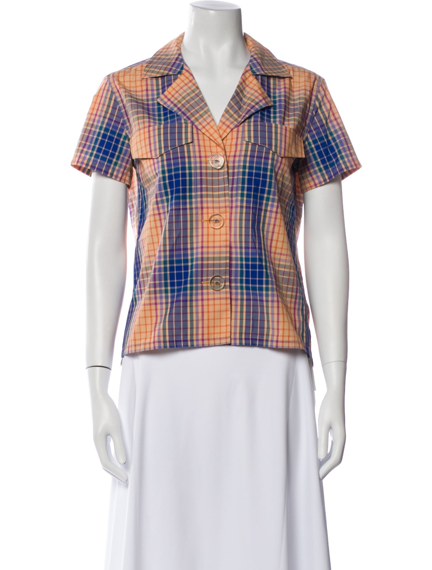 Simon Miller Plaid Print Short Sleeve Button-Up Top