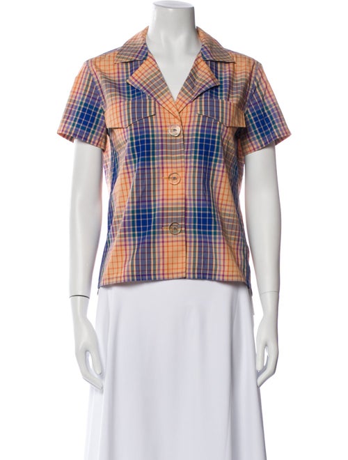Simon Miller Plaid Print Short Sleeve Button-Up Top
