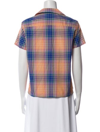 Simon Miller Plaid Print Short Sleeve Button-Up Top