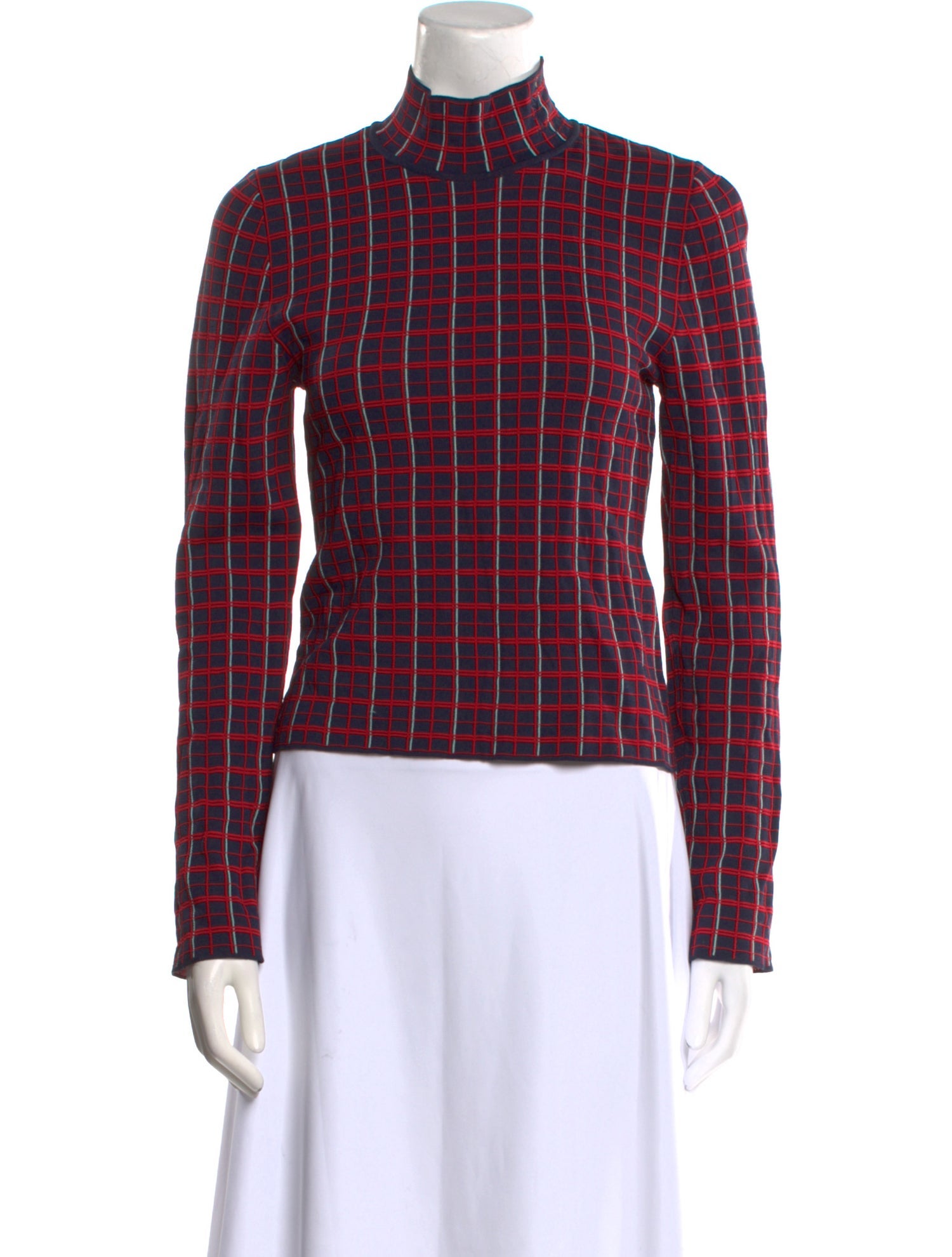 Simon Miller Plaid Print Mock Neck Button-Up Top