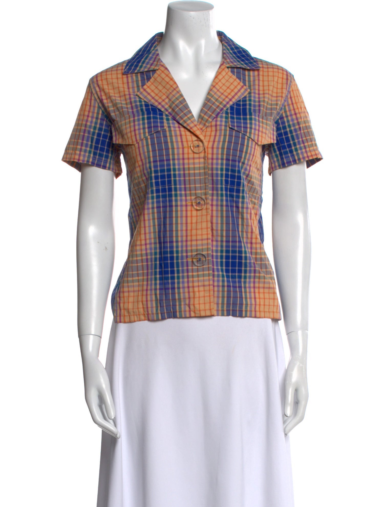Simon Miller Plaid Print Short Sleeve Button-Up Top