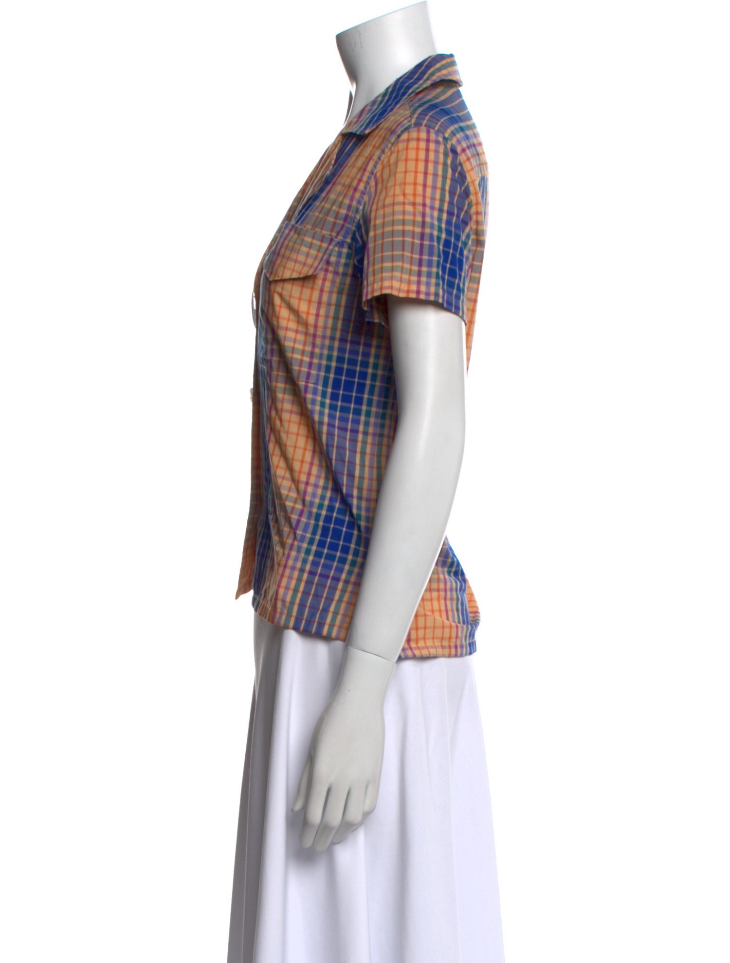 Simon Miller Plaid Print Short Sleeve Button-Up Top
