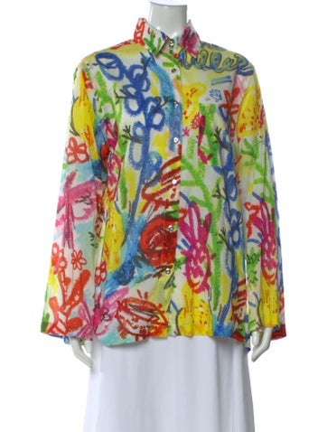 Pre-owned Simon Miller Printed Long Sleeve Button-up Top In Multi